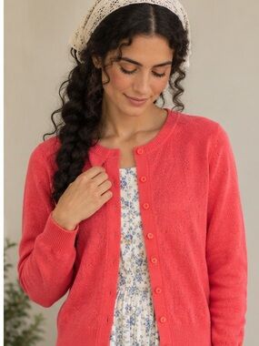 Merona Coral Button-Front Cardigan Size M 92% Cotton